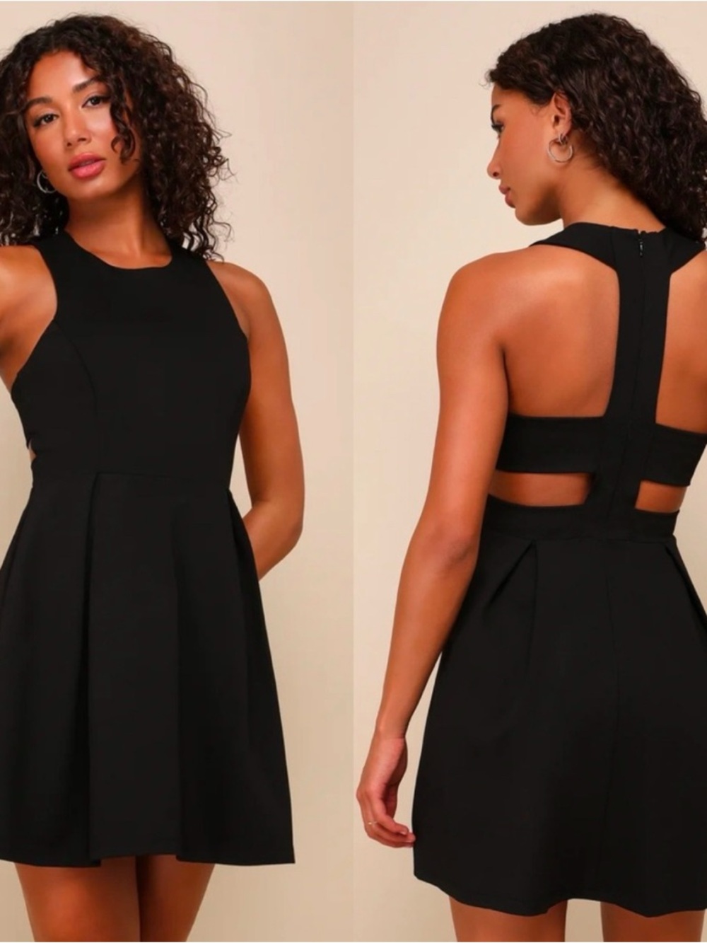Black Sleeveless Skater Dress with Cutout Back